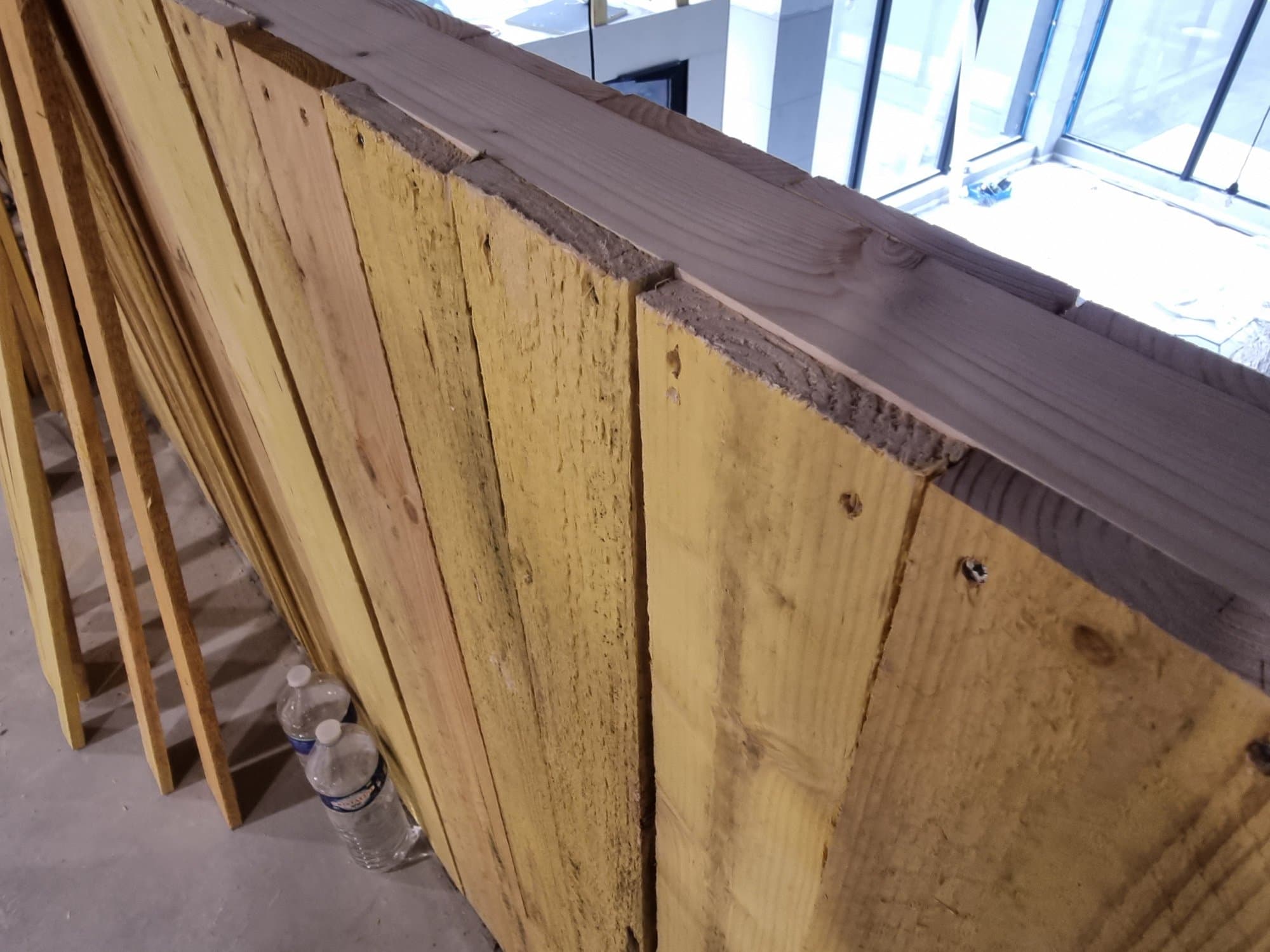 The bar's timber cladding, before ageing