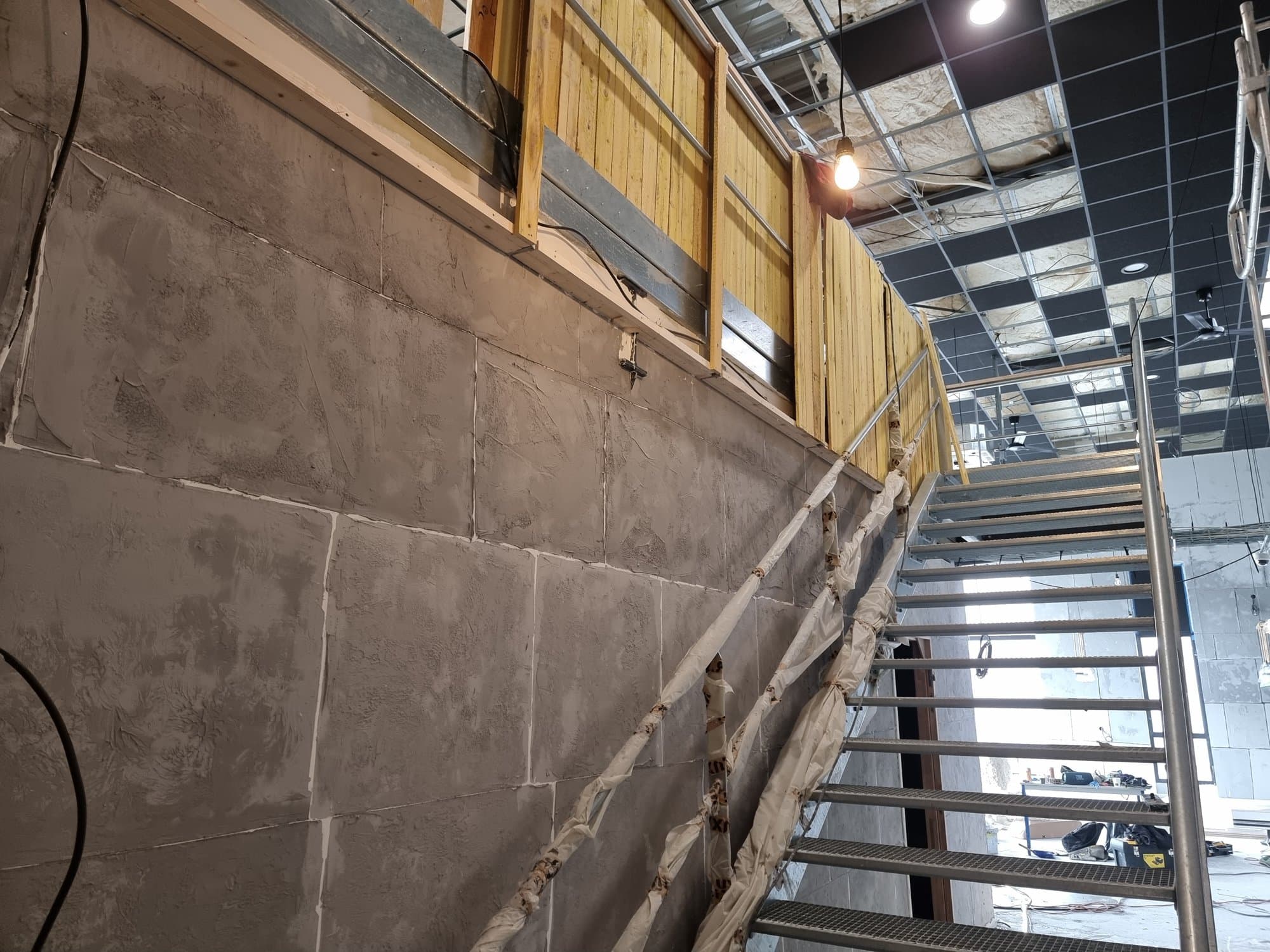 The mezzanine stair, structure exposed