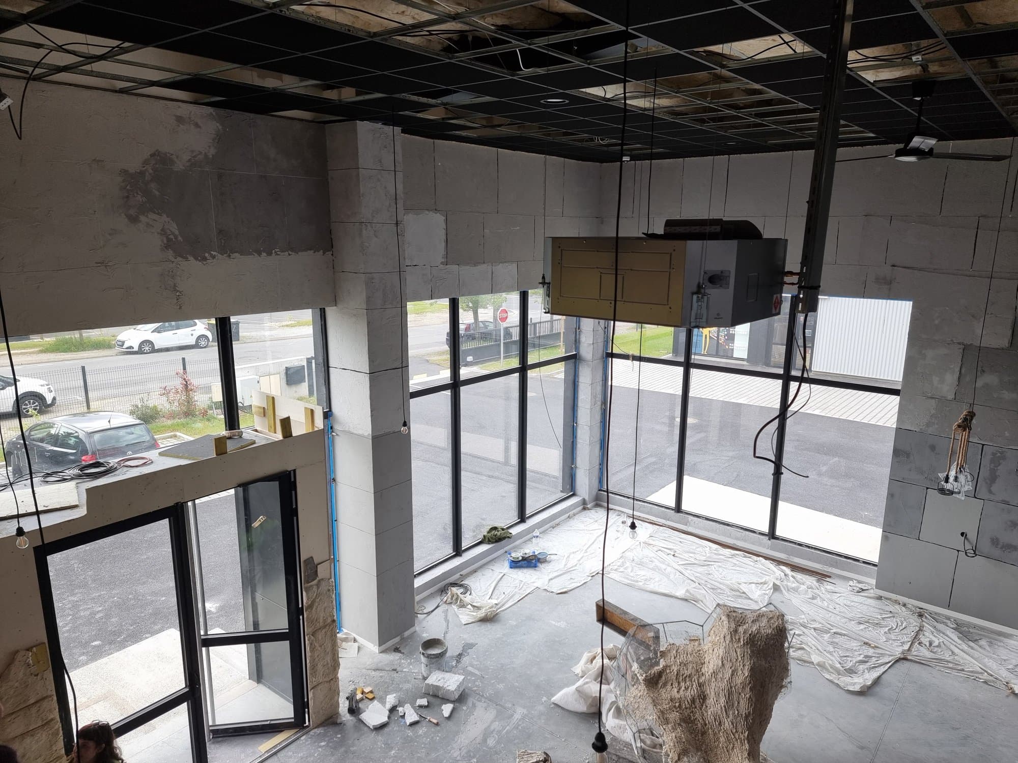 The glazed frontage in place, before the interior fit-out