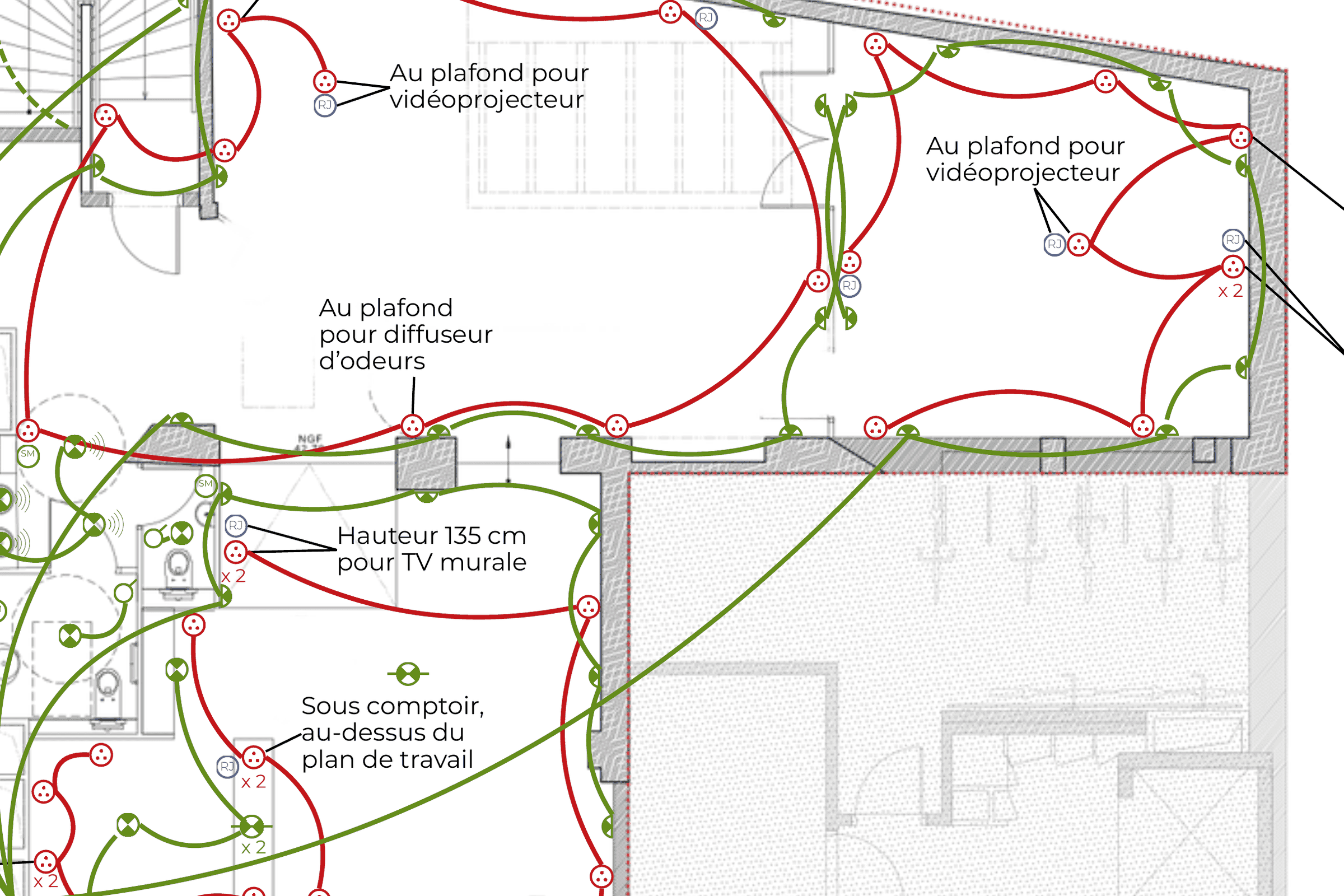 Plan électrique de Pirate Experience à Paris : prises, points lumineux, réseau et attentes techniques